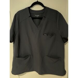 Jaanuu Scrub Top Womens Gray Size 1X Medical Work‎ Comfortable Short Sleeve